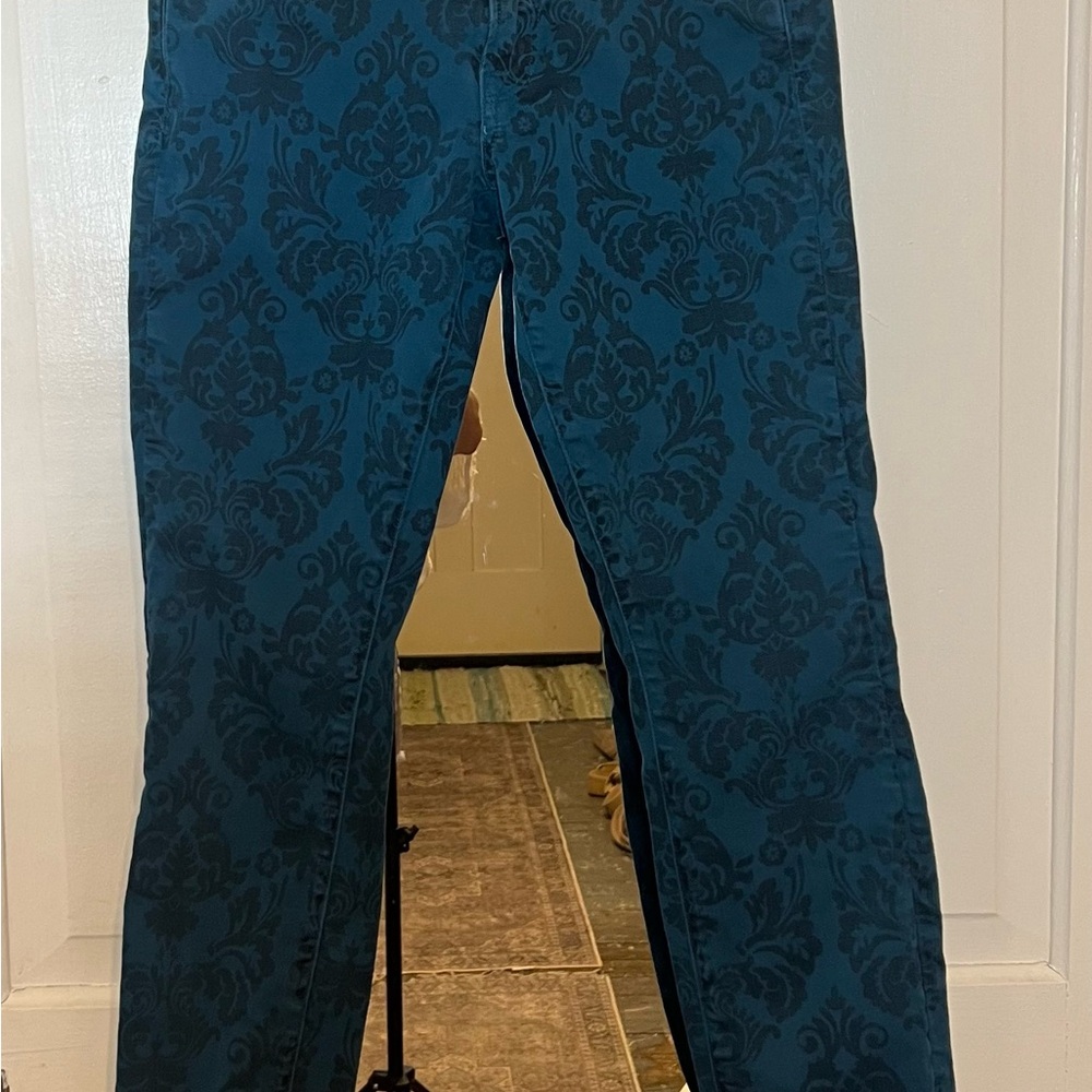 Lucky Brand Charlie Skinny Jeans Fit Teal Patterned Jeans Size 2